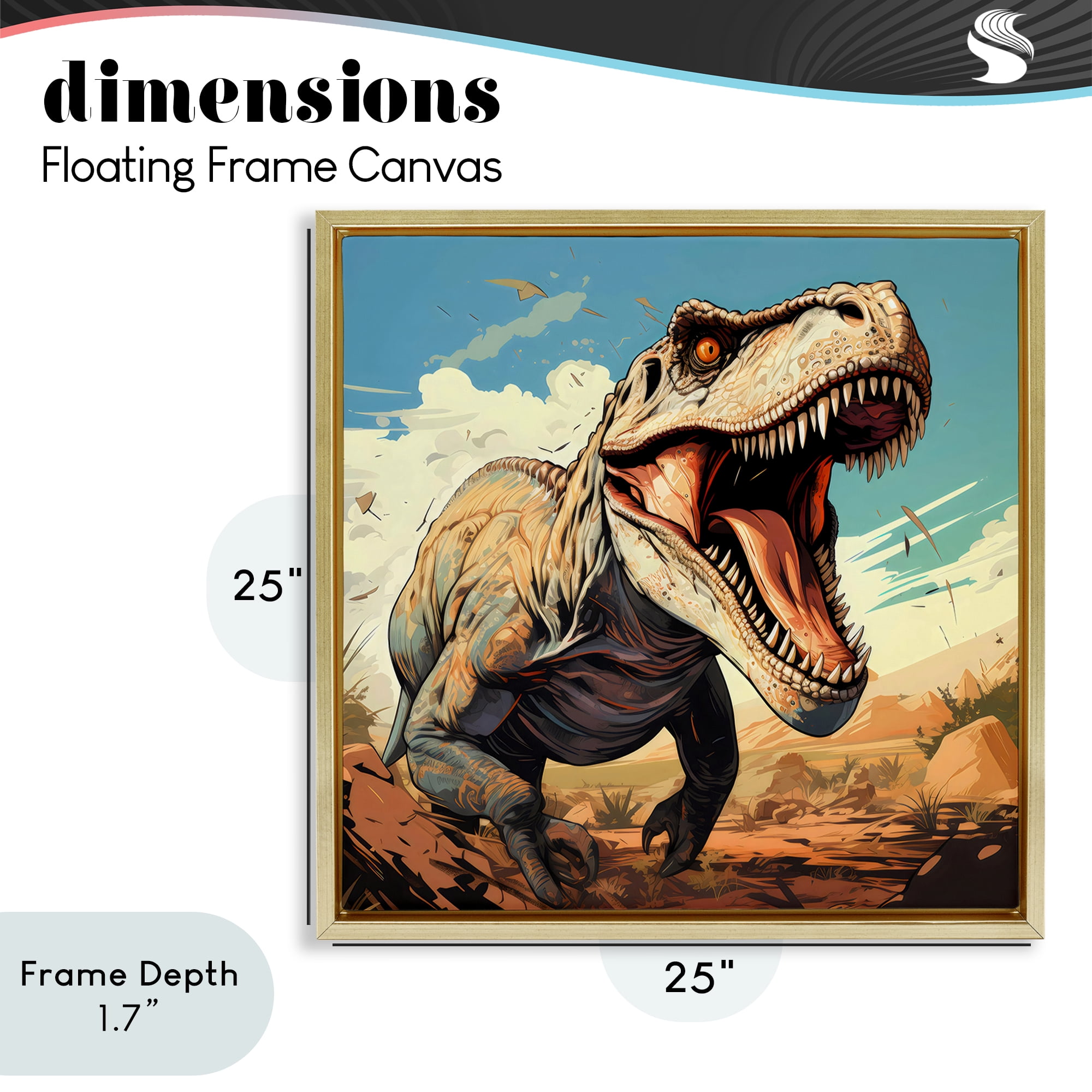 Stupell Industries Velociraptor Desert Sunset Gold Framed Floater Canvas Wall Art, design by Creative Studio