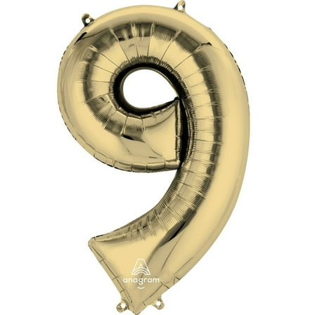 34 inch Number 9 - Anagram - White Gold Foil Mylar Balloon - Party Supplies Decorations