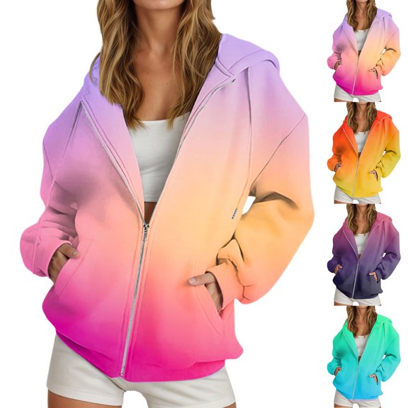 CAIXIA Tie Dye Womens Zip Up Hoodies Plus Size Cozy Loose Fit Long Sleeve Shirt Hooded Sweatshirt Drawstring Hiking Jacket Women with Pocket Loose Casual Fall Winter 2026