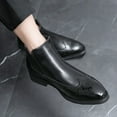 thumbnail image 5 of Men'S Genuine Faux Leather Chelsea Boots , Low-Top Lace-Up Ankle Boots with Rubber Sole, Black, - British Mid-Top Brogue Design, Comfortable & Stylish for Casual or Formal Wear, Formal Footwear, 5 of 6