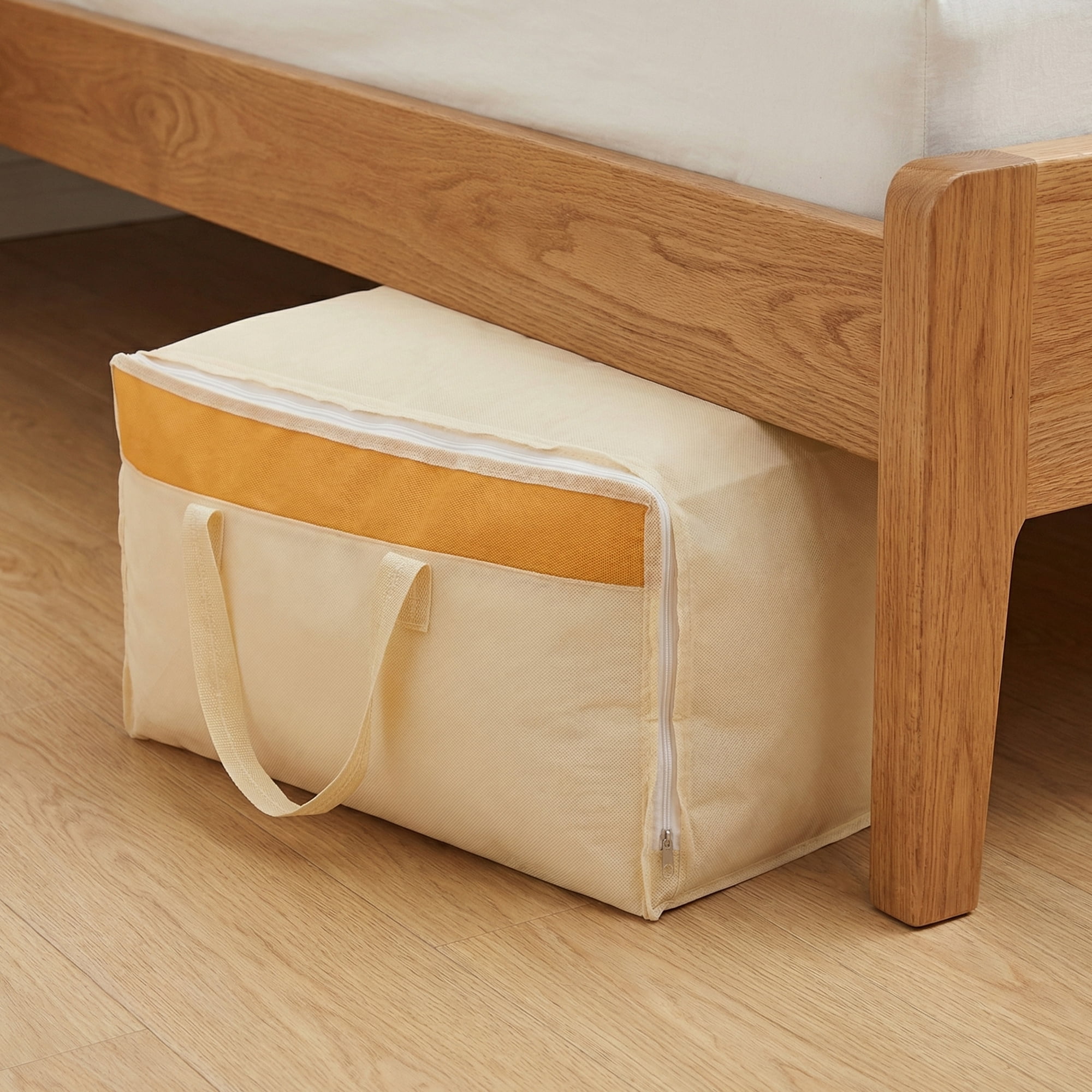 Unique Bargains Foldable Storage Bags for Taking in Clothes Beige 23.6"x15.7"x9.8