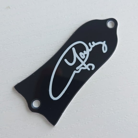 Angus Young Signed Truss Rod Cover Plate Guitar Standard Parts 2 Ply Black Electric Guitars Replacement Parts