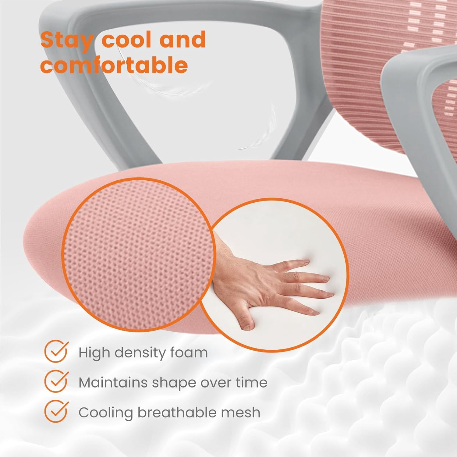 Atilioo Ergonomic Office Chair, Comfy Desk Chair with Adjustable Height & Lumbar Support, Mesh Swivel Rolling Computer Chair with Armrests for Adults, Pink