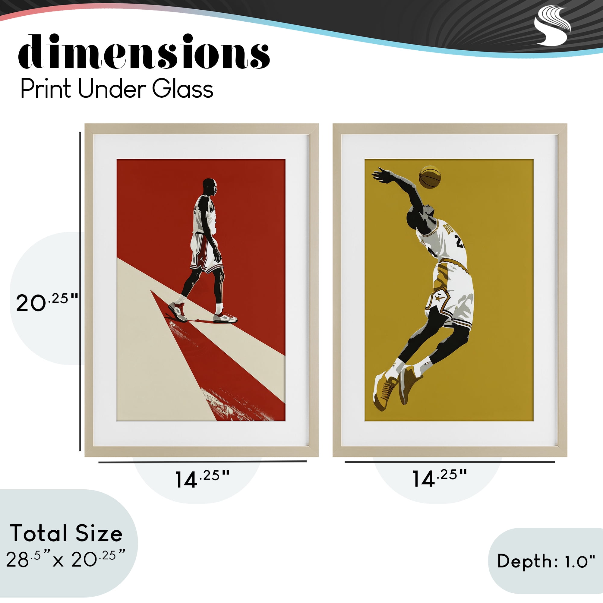 Stupell Industries Iconic NBA Champions 2 Piece Birch Framed Print Under Glass Set, design by Ray Powers