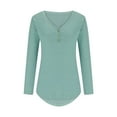 thumbnail image 6 of tarylea Fall Tops for Women V Neck Chest Button Tunic U Shaped Hem Long Sleeve Tops Loose Casual Shirts, 6 of 8