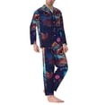 thumbnail image 2 of Lsque Colorful Feather Owl Pattern Long Sleeve Pajama Set for Men - Soft 2-Piece Sleepwear and Loungewear Set with Pockets, Comfy Nightwear-XX-Large, 2 of 7
