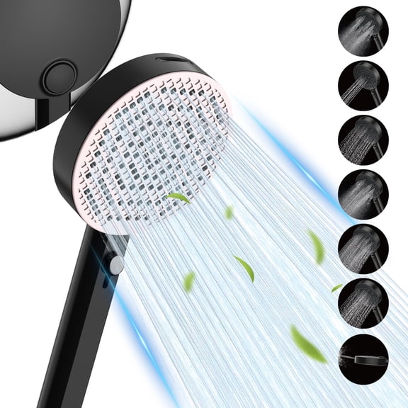 FEELSO Dual Panel Shower Head with Handheld, 6 1 Modes High Pressure Showerhead, Black & Pink Magnetic Panels, for Bathroom & Pet
