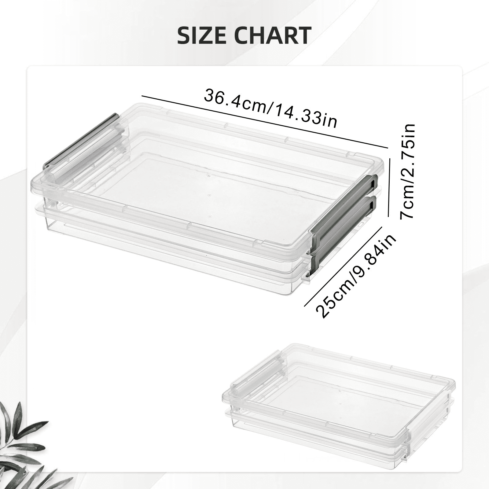 YAZHPA 2 PCS Plastic Storage Bins with 1 Pc Latching Lid, Portable Project Case Clear File Box Stackable Storage Containers for Letter, Photo, Document, Scrapbook, White 36.5x25cm