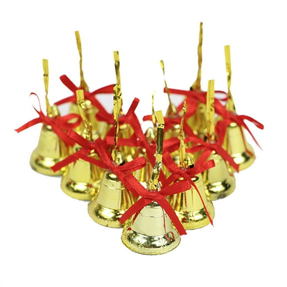 Golden Christmas Bell Ornaments - Set of 12 Tree Decorations for Holiday Festivities