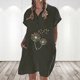 thumbnail image 2 of Vestido casual de color sólido con botones de solapa y manga corta de algodón y lino para mujer Pompotops ghjkhdj18616, 2 of 8