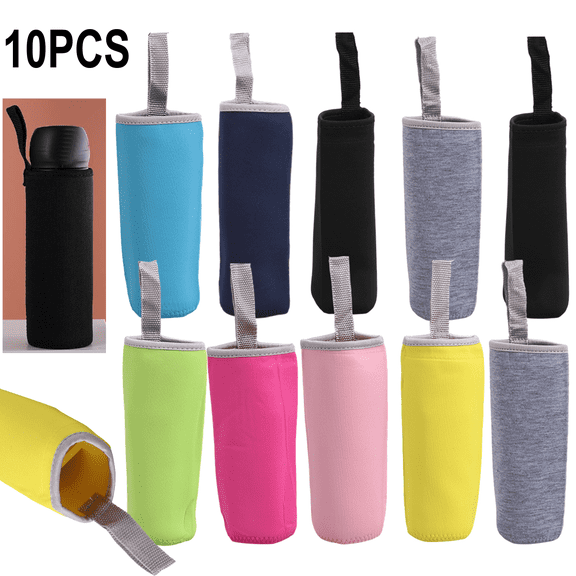 10 Pack Neoprene Water Bottle Sleeves, 8 Colors Stretch Bottle Cooler Covers with Finger Strap, Glass Plastic Bottles Sleeve for Camping Fishing Driving