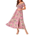 thumbnail image 2 of INSPIRE CHIC Floral Dresses for Women's Off Shoulder Midi Beach Summer Dress M Pink, 2 of 5