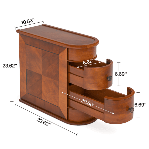 1pc Solid Wood Bedroom Bedside Table with 2 Storage Drawers | Solid Wood Side Table, Suitable for Living Room And Bedroom | Finished Product No Assembly Required