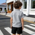 thumbnail image 5 of REDARER Boys Waffle Knit Stand Collar Short Sleeve Henley Shirt Comfortable Casual Sport Top for Kids,8-9 Years, 5 of 7