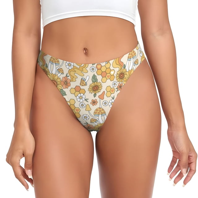 Fotbe Retro 70s 60s Flower Tanga Sin Costuras para Mujer con Estampado – Panties Invisibles, Transpirables y Cómodos para Uso Diario-XX-Large