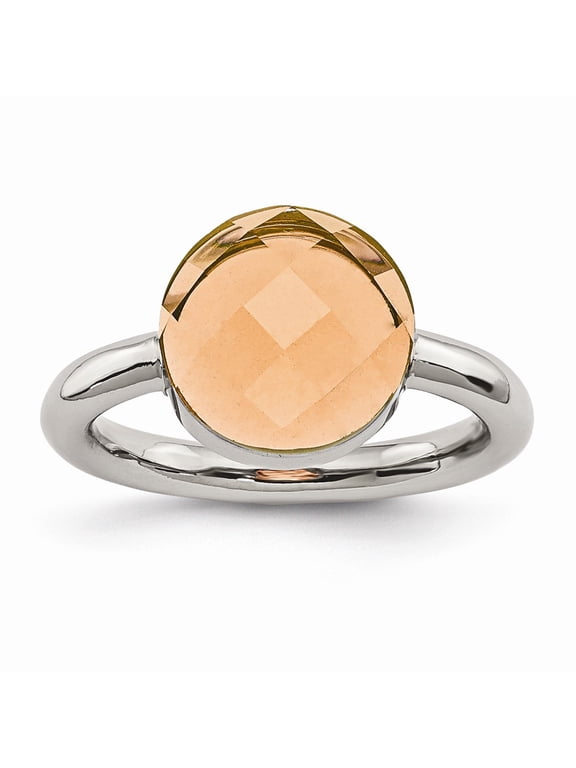 White Stainless Steel Ring Band Fashion Glass Polished Peach
