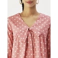 thumbnail image 5 of DressBerry Women’s Printed Poly Crepe Top V Neck with Front Bow Tie Long Sleeves Waist Length Regular Wear Light Weighted Casual Summer Top, 5 of 7