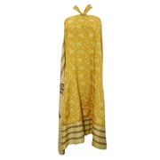 Mogul Women's Magic Wrap Around Skirt Silk Sari 2 Layer Reversible Vintage Yellow Sarong Dress