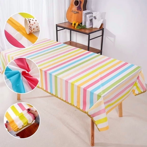 Colorful Lined Plastic Tablecloth, Used For Rectangular Tables