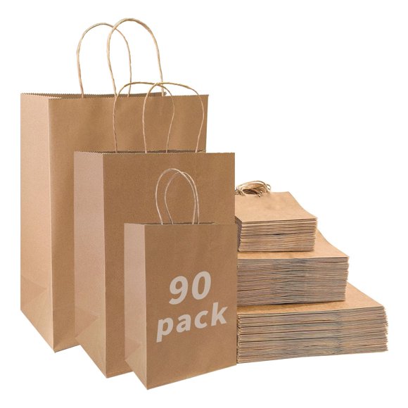 Bolsas de papel FACEBAG Kraft marrón con asas, paquete de 90 unidades, varios tamaños