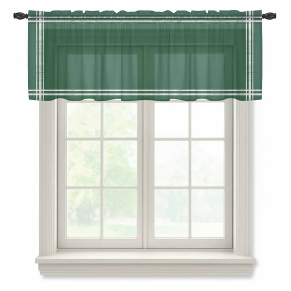 Pure Olive Green Valance Curtains for Kitchen/Living Room/Bathroom/Bedroom Window, Rod Pocket Small Topper Half Short Window Curtains Voile Sheer Scarf, Simple Solid Color 42"x18"
