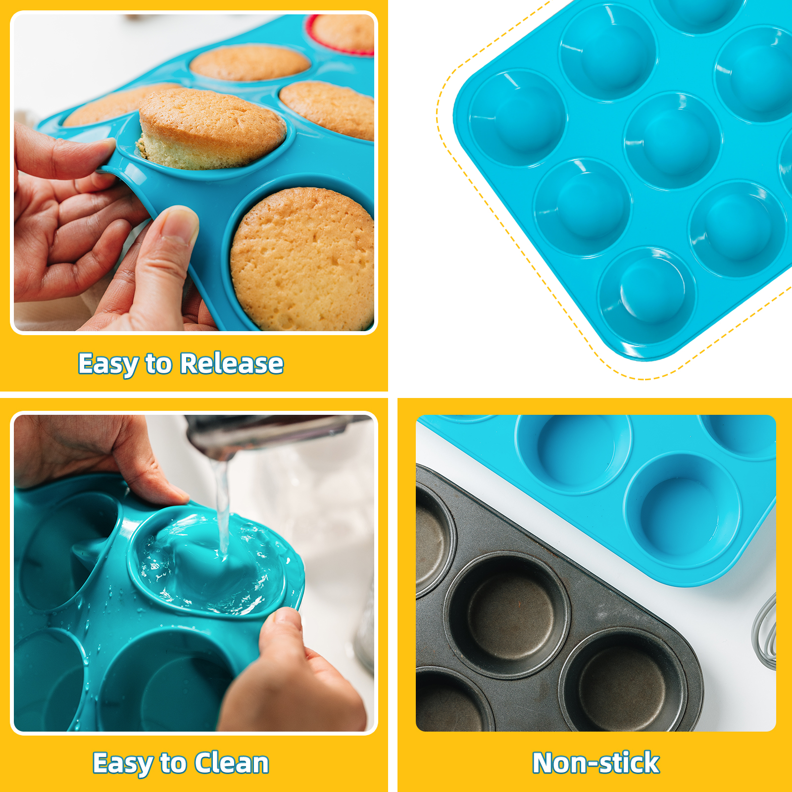 Katbite 12-Cup Silicone Muffin Pan, Blue photo 5
