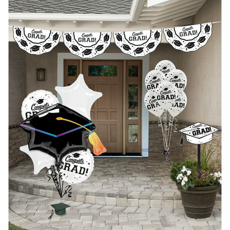Party City Congrats Grad Graduation Outdoor Decorating Kit, Includes Bunting, a Yard Sign, and Balloons