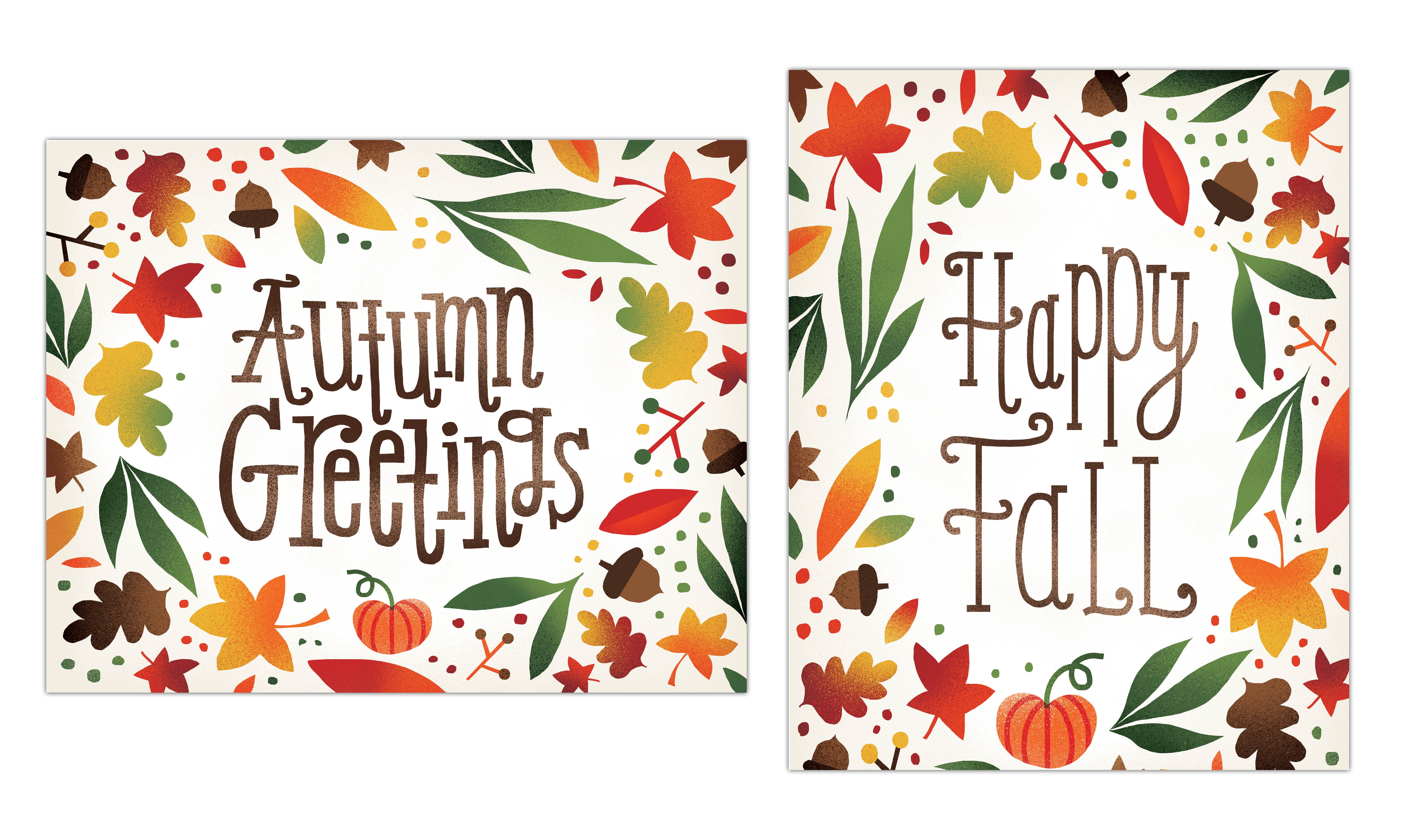 Seasonal Autumns Greetings And Happy Fall Colorful Leaf Acorn And