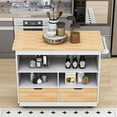thumbnail image 4 of Glavbiku Rolling Kitchen Island with Wine & Spice Rack,2 Drawers & 3 Open Shelves,Wood Top,White, 4 of 15