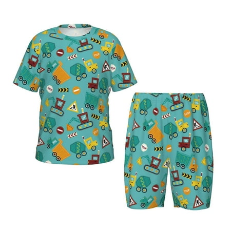 Luyuia Trucks And Excavators Print Girls  2-Piece Tie-Dye Pajama Set  Cute Summer Loungewear with Shirt and Tank Shorts Nightwear-Small