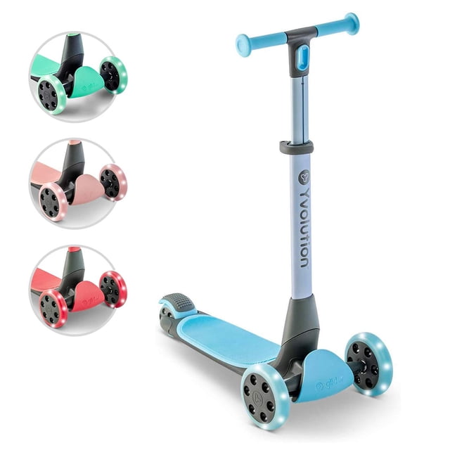 Yvolution Y Glider Nua | Three Wheel Foldable Kick Scooter for Kids with Storage Accessory for Children Ages 3+ Years (Blue)