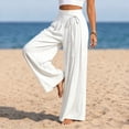thumbnail image 5 of Yyeselk Women Cotton Linen Wide Leg Pants Flowy Pleated Palazzo Baggy Slacks Stretch High Waisted Side Drawstring Casual Trousers for Beach Vacation Travel White S, 5 of 6