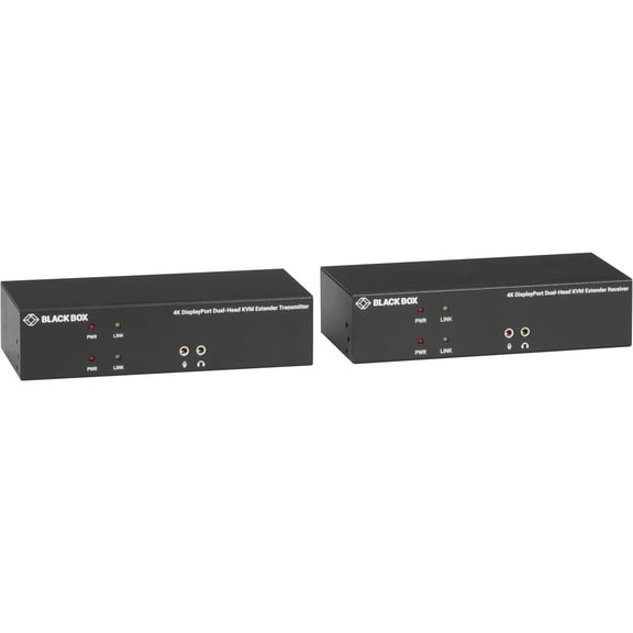 Black Box KVX Series KVXLCDP-200 KVM Extender over CATx - 4K, Dual-Head, DisplayPort, USB 2.0, Serial, Audio, Local Video