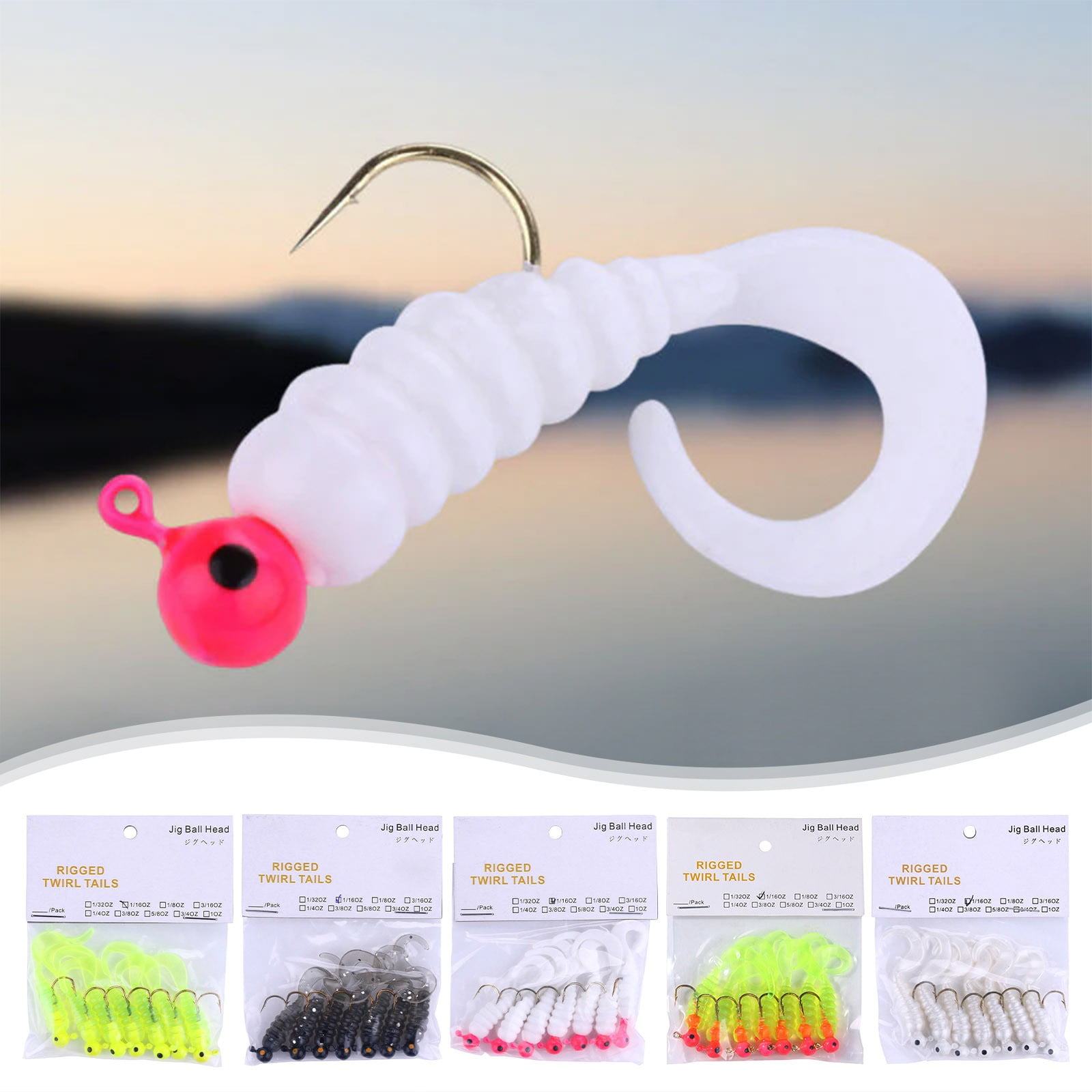 Nuoqisi Grub Lures Fishing Jigs Head Hooks- Crappie Jigs Soft Plastic Grub Tail Worm Lure Bait Buster Tubes Baits for Bass Trout Saltwater Freshwater Fishing A