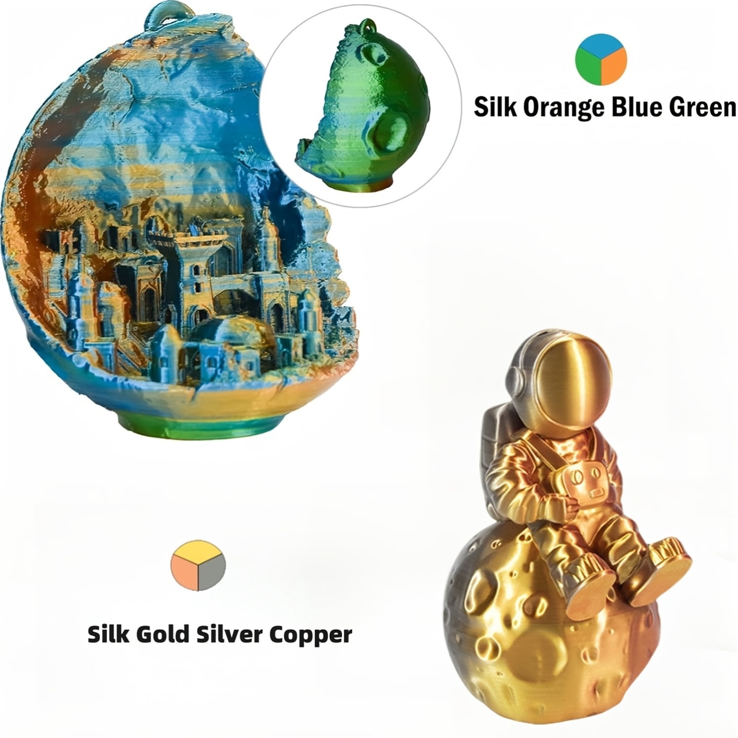0.55LB x 4 PLA Filament 1.75mm, Tri-Colors 3D Printer Filament, Rainbow PLA Filament Bundle, Coextrusion 3D Filament with PLA Color Change, 250g X 4 Spool, Total 1kg/ 2.2lbs