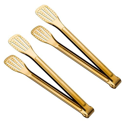 Pinzas doradas para servir alimentos, alicates de acero inoxidable, utensilios de cocina, pinzas para cocinar, parrilla hueca gruesa, paquete de 2 de 11 pulgadas