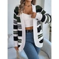 thumbnail image 6 of Womens Color Block Striped Cardigan Colorful Long Sleeve Open Front Knitted Cardigan Loose Outwear Coats Army Green S, 6 of 9
