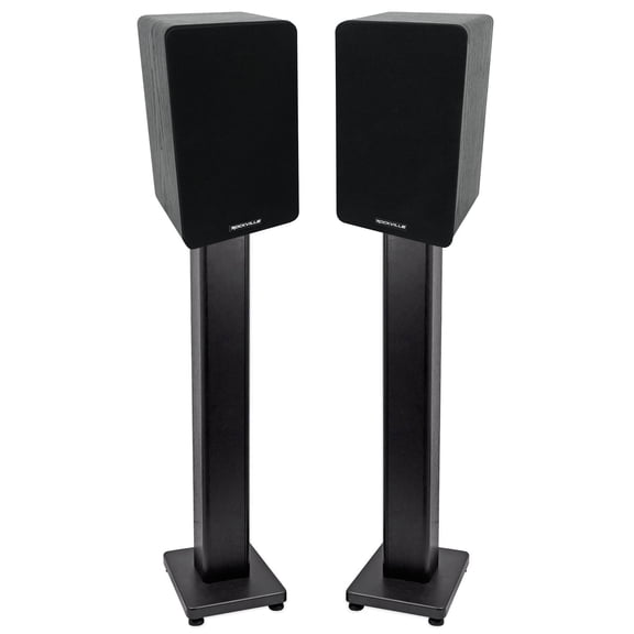 Pair Rockville RockShelf 58B Black 5.25" Home Bookshelf Speakers   36" Stands