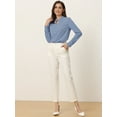 thumbnail image 2 of Women's Pleated Mock Neck Pearl Decor Elegant Work Blouse Top XL Grey Blue, 2 of 6