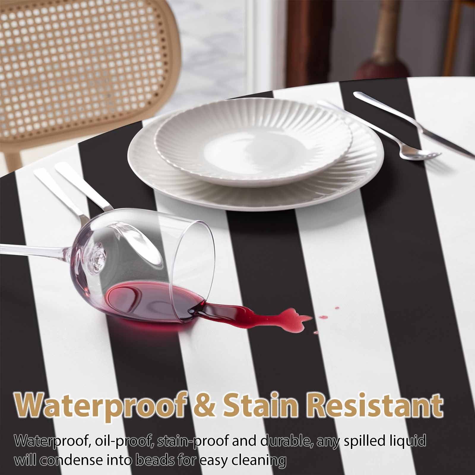 Round Tablecloth Striped Pattern Waterproof Oil Proof Polyester Table Cloth Cover Decor for Home Dining Outdoor,Patio,Parties, 54" Dia. Black and White