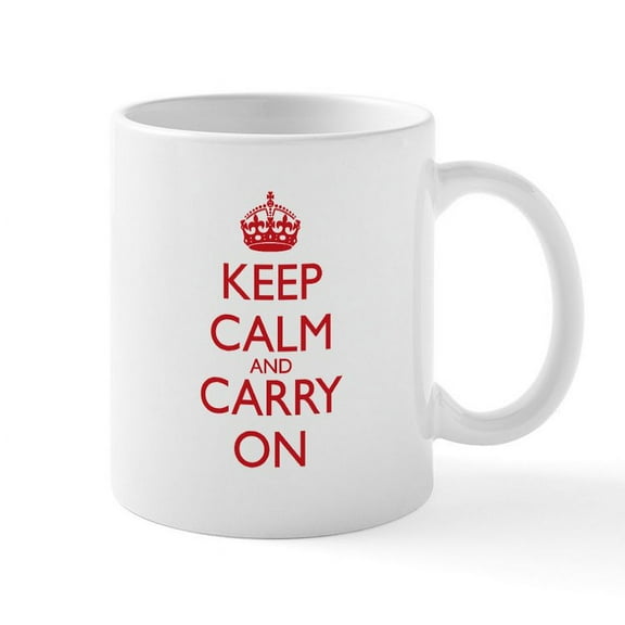 CafePress - Keep Calm And Carry On Red Mug Front Back - 11 oz Ceramic Mug - Novelty Coffee Tea Cup