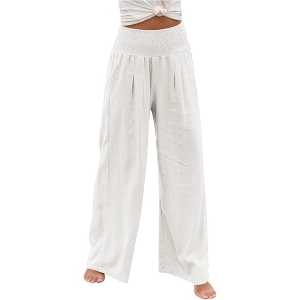 Pantalones de verano para mujer, pantalones casuales holgados de cintura alta y pierna ancha a la moda para mujer (XL)