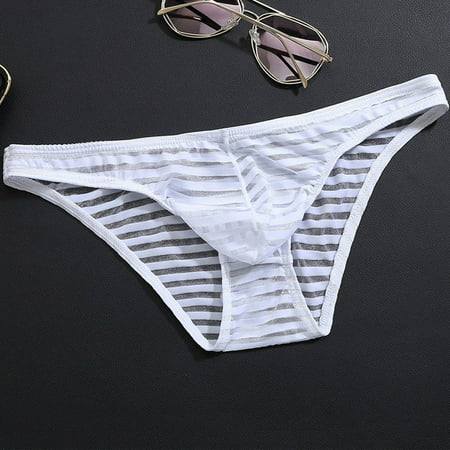 Ice Silk Sexy Men Briefs Elastic Thongs G-String Bikini Swimwear Underwear White