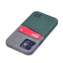 Dockem iPhone 12 mini Luxe M2 Wallet Case; Built-in Metal Plate, 1 Card Slot, Green/Grey