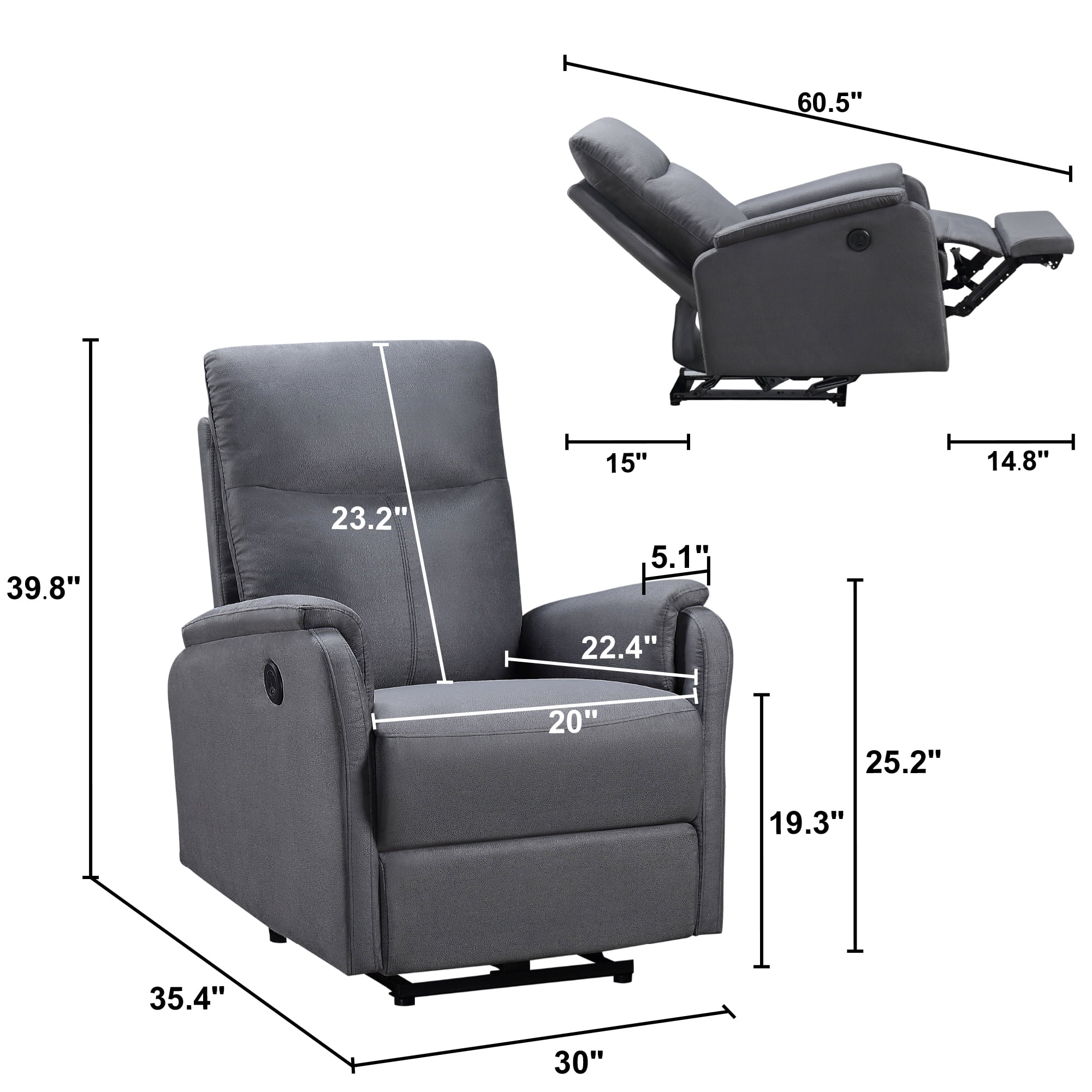 MAYEERTY Power Recliner Chair with USB Charging Port, Ergonomic Single Electric Reclining Sofa for Living Room, Bedroom