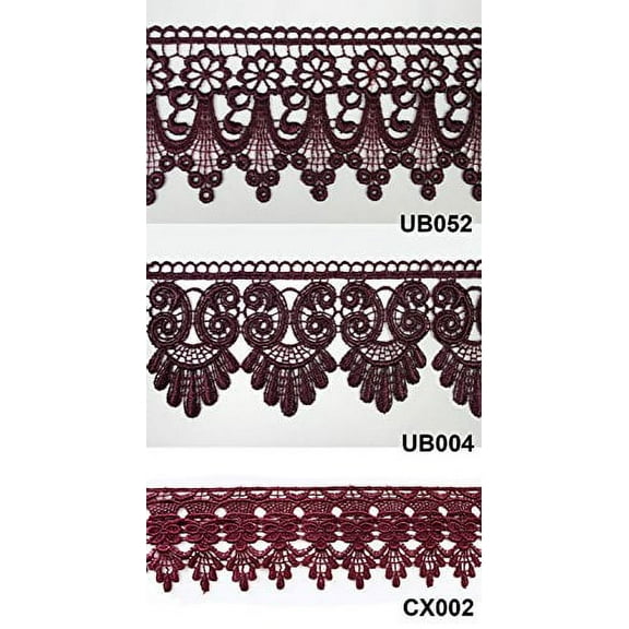 Altotux 3" Eggplant Embroidered Floral Scalloped Venice Lace Trim Victorian Guipure Sewing Supplies By Yard