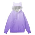 thumbnail image 2 of Womens Hooded Sweatshirts Cute Cat's Ears Gradient Long Sleeved Loose Pullover Sweatshirts Purple S, 2 of 5