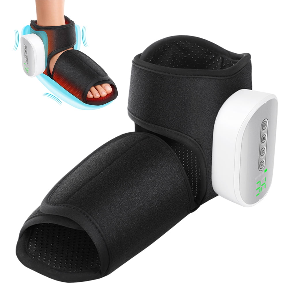 Cordless Heated Foot Ankle Massager with 3 Modes 4 Intensity 4 Heat Levels, 3000mAh Rechargeable Dual-Airbag Foot Air Compression Massager Wrap for Muscle Fatigue Relaxation, Black