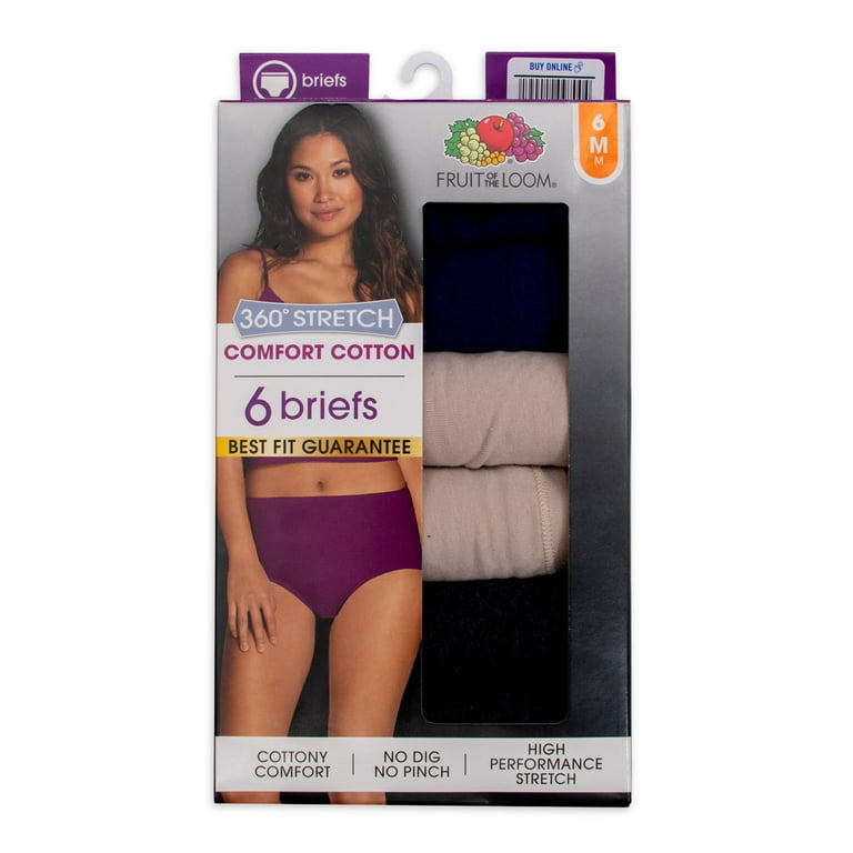 Fruit of the Loom Women's 360° Stretch Underwear (Regular & Plus Size),  Brief - Comfort Cotton - 6 Pack - Assorted Colors, 7 : : Clothing,  Shoes & Accessories