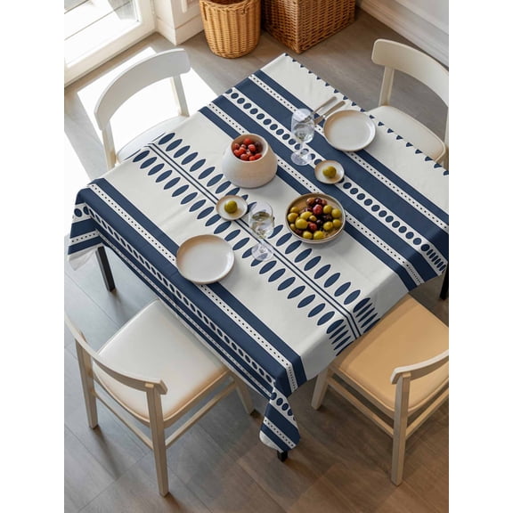 Navy Blue Striped Tablecloth Square Table Cloth 54x54, Waterproof Outdoor Table Cloth Covers Decorative Table Protector, Farmhouse Geometric Stripe Washable Table Cover for Kitchen Dinning Party